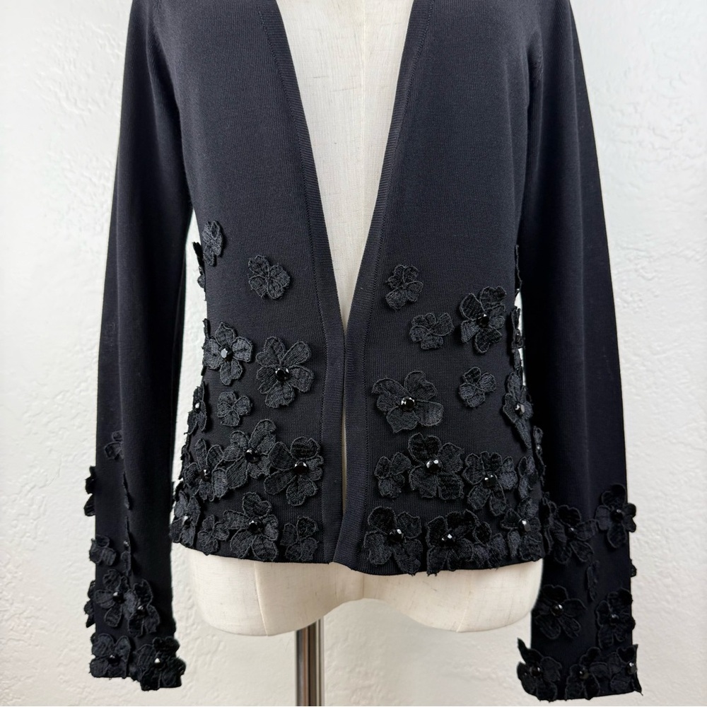 Vintage Carmen Marc Valvo 3D Floral Cardigan/Black/S Quiet Luxe 90’s Couquette